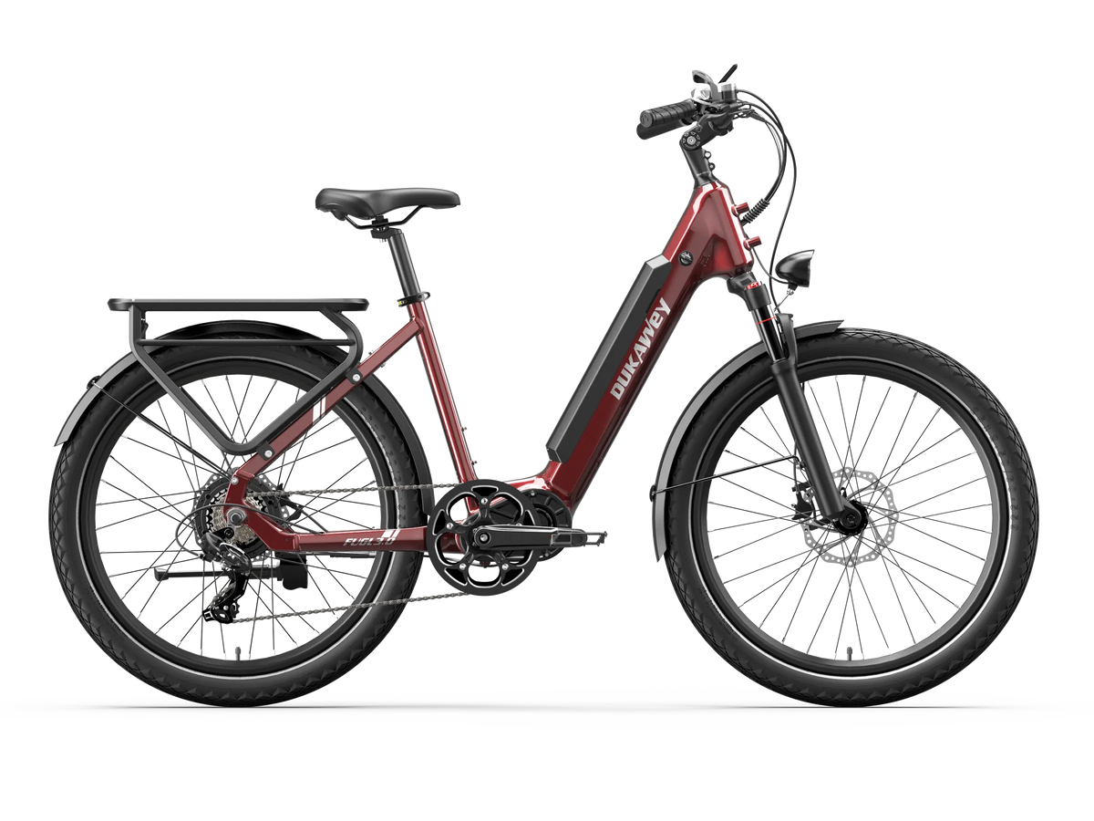 Dukawey FUGL3.0 red low-step urban e-bike side view
